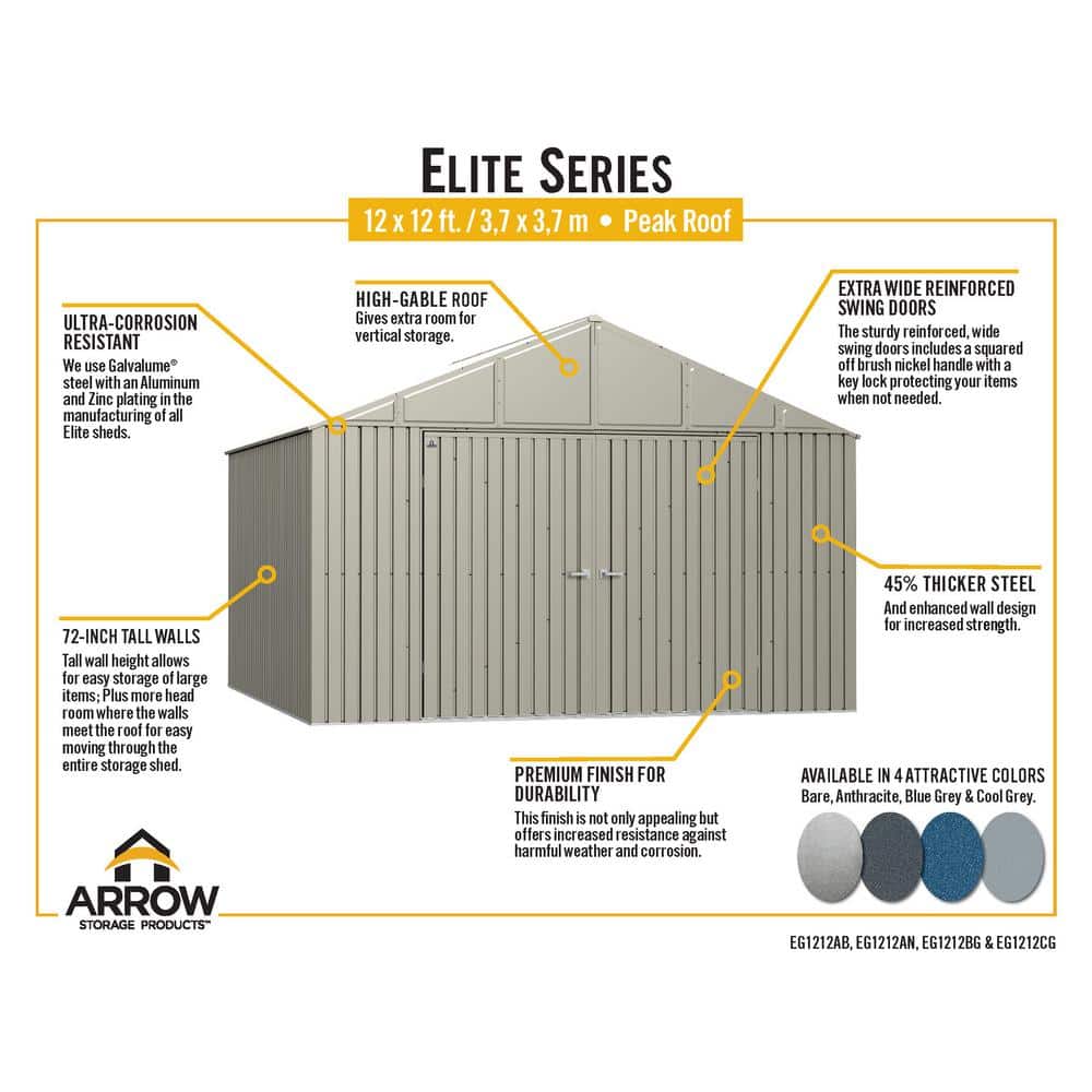Elite 12' x 12' Anthracite Steel Storage Shed Kit