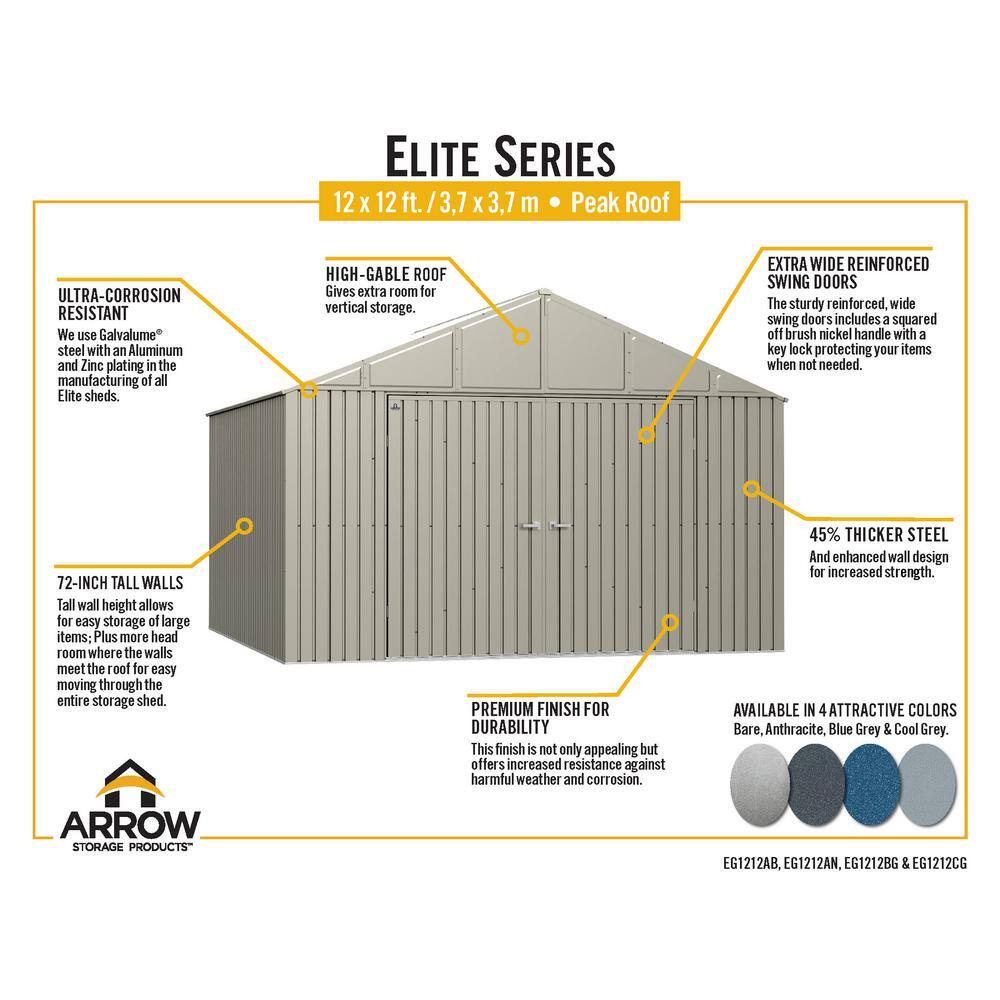 Elite 12' x 12' Cool Grey Steel Storage Shed Kit