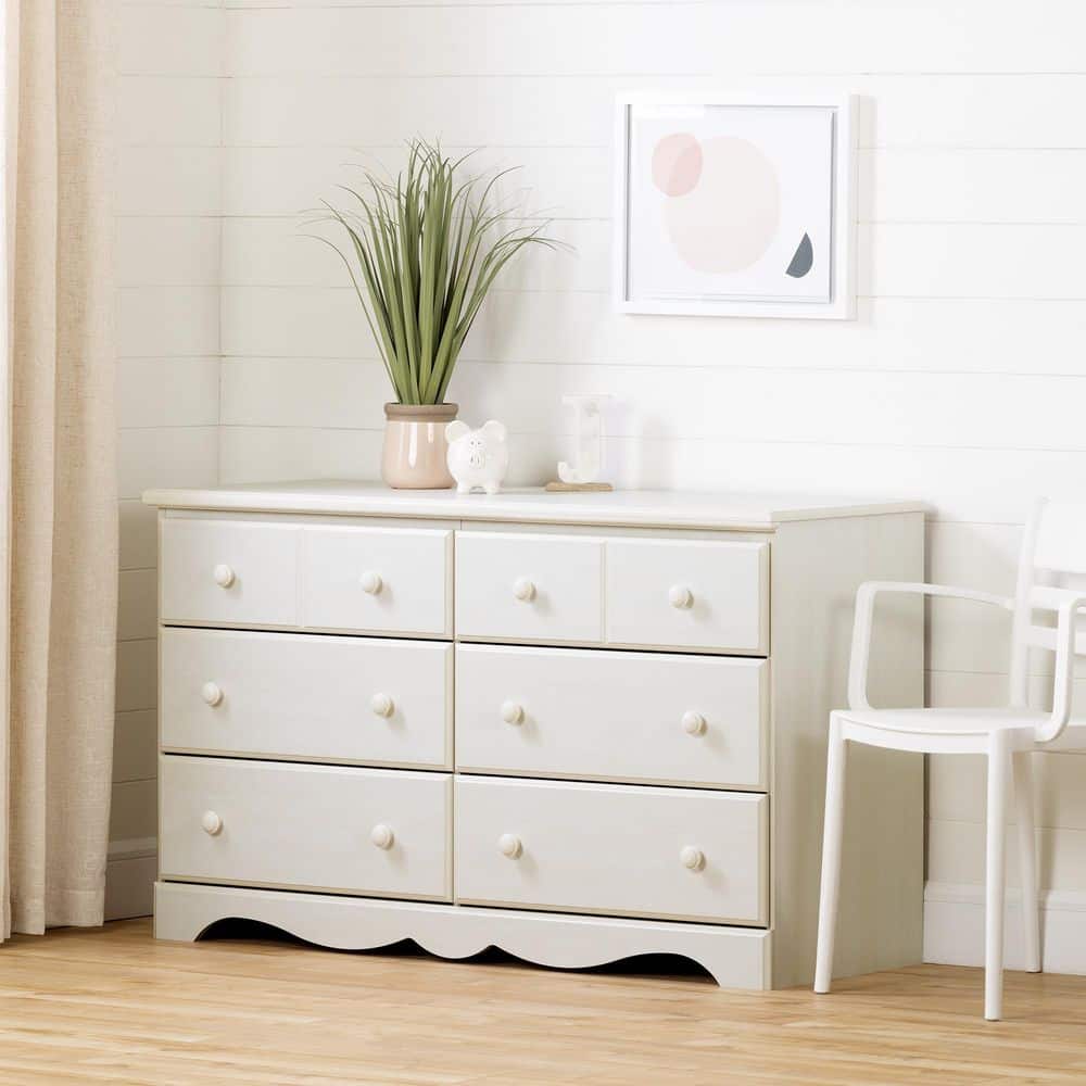 White Wash Coastal Double Dresser with Soft Close Drawers