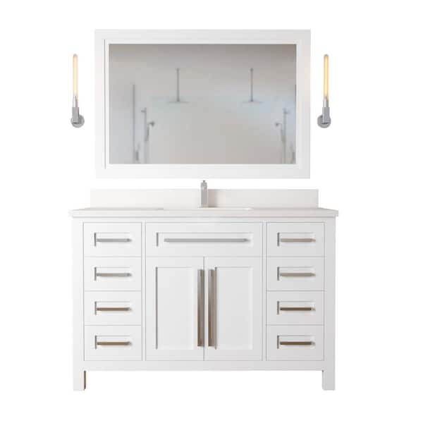 Urban Woodcraft Bayonne 48 in. W x 22 in. D x 36 in. H Bath Vanity in White with Quartz Vanity Top in White with White Basin and Mirror