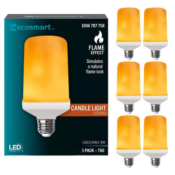 3-Watt Equivalent T60 Cylinder Flame Design LED Light Bulb Amber (6-Pack)
