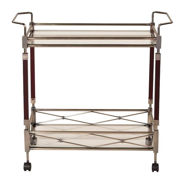 OSP Home Furnishings MelroseAntique Brush Metal and Walnut Wood Serving Cart