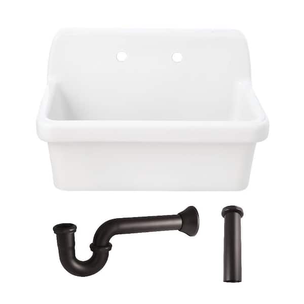 Doriteal 30.1 in. Wall Mount Single Ceramic Kitchen Sink with Accessories