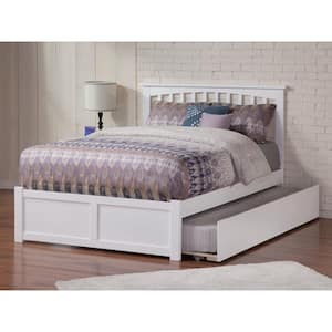 Mission White Solid Wood Frame King Platform Bed with Footboard and Twin XL Trundle
