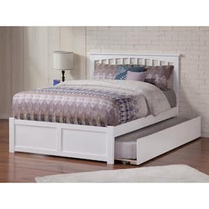 Mission White Solid Wood Frame King Platform Bed with Twin XL Trundle and Footboard