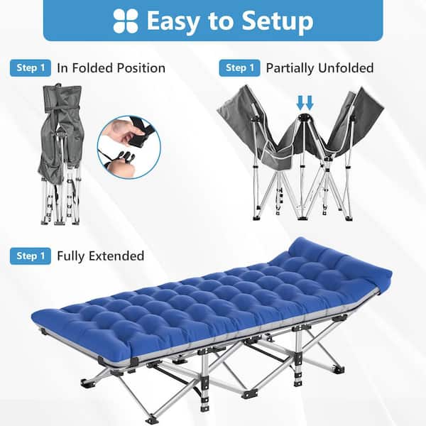 Portable Folding Camping Cot for Adults 1200D Double Layer Oxford with Carry Bag & Blue/Gray Detachable Mattress
