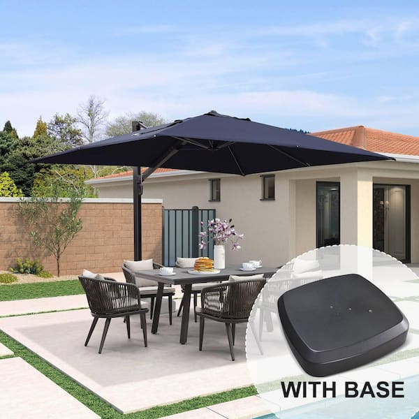 9 ft. x 12 ft. Aluminum Large Outdoor Cantilever 360-Degree Rotation Patio Umbrella with Wheels Base, Navy Blue