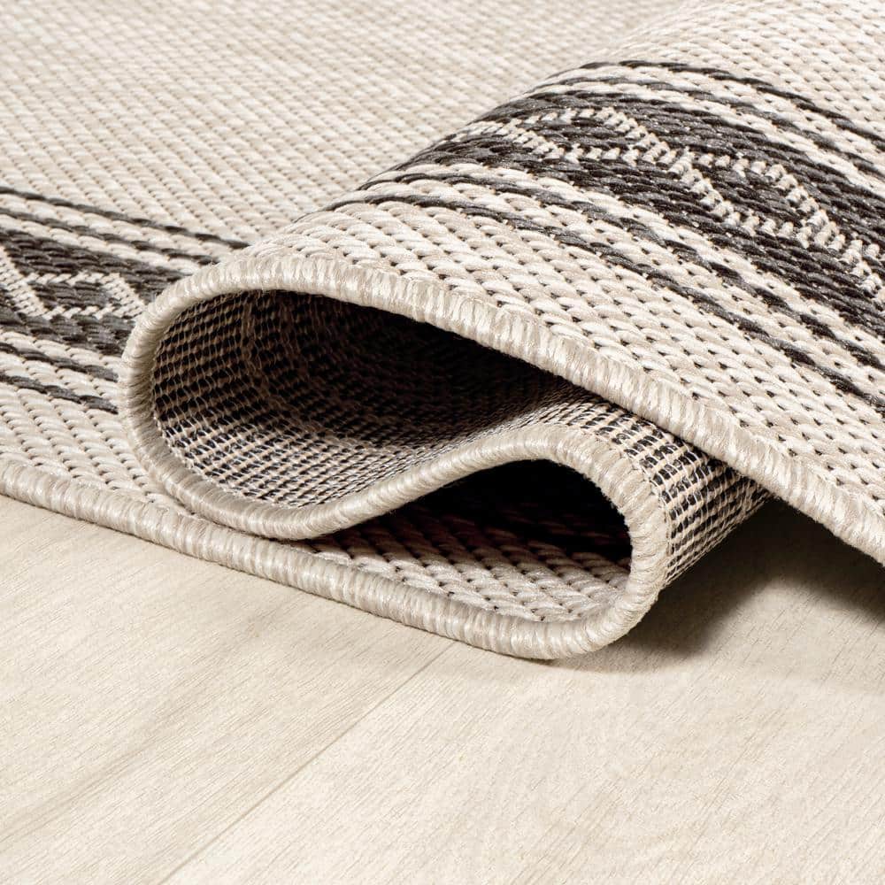 Lucia Modern Diamond Border Cream/Black 8' x 10' Indoor/Outdoor Rug