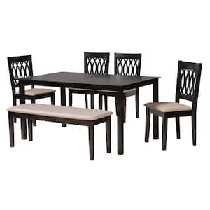 Florencia 6-Piece Beige and Espresso Brown Wood Dining Set