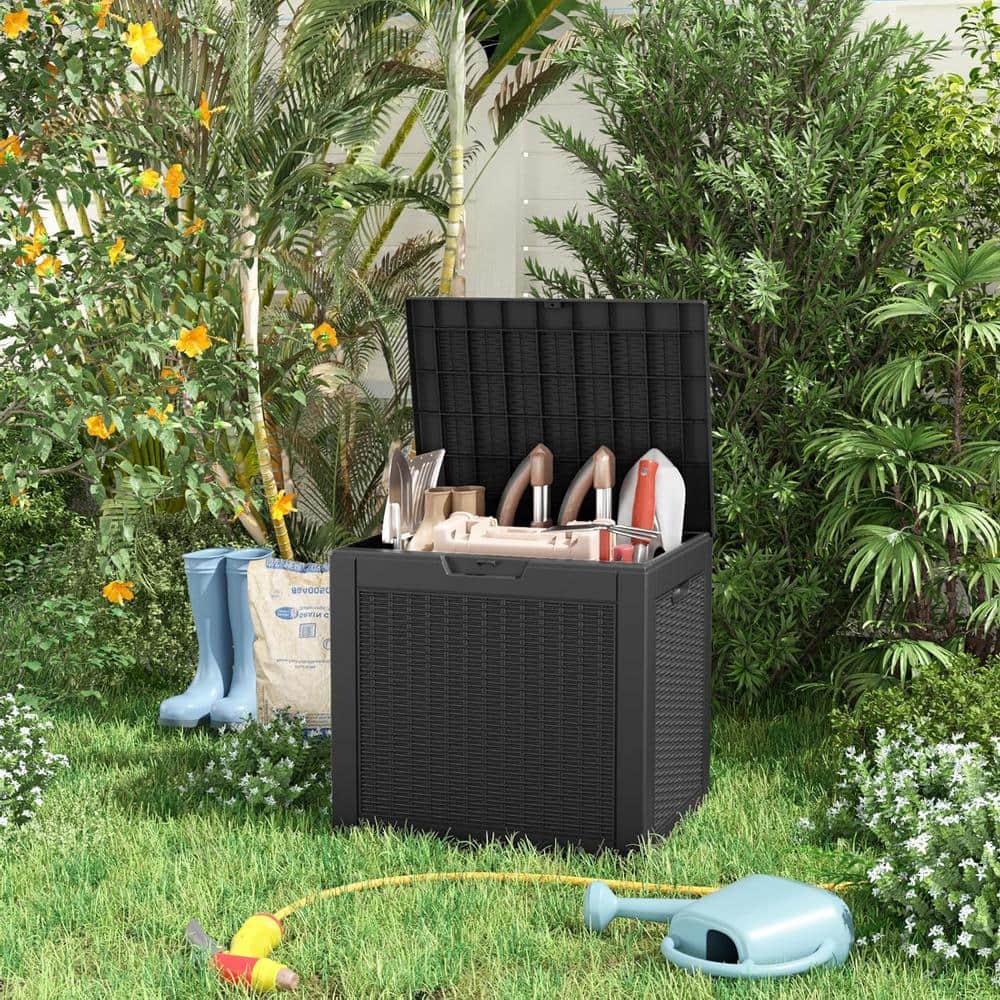 Black Lockable Resin Wicker Deck Box for Outdoor Storage