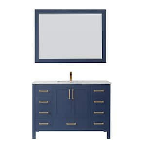 Shannon 48 in. Bath Vanity in Blue with Carrara Marble Vanity Top in White with White Basin and Mirror