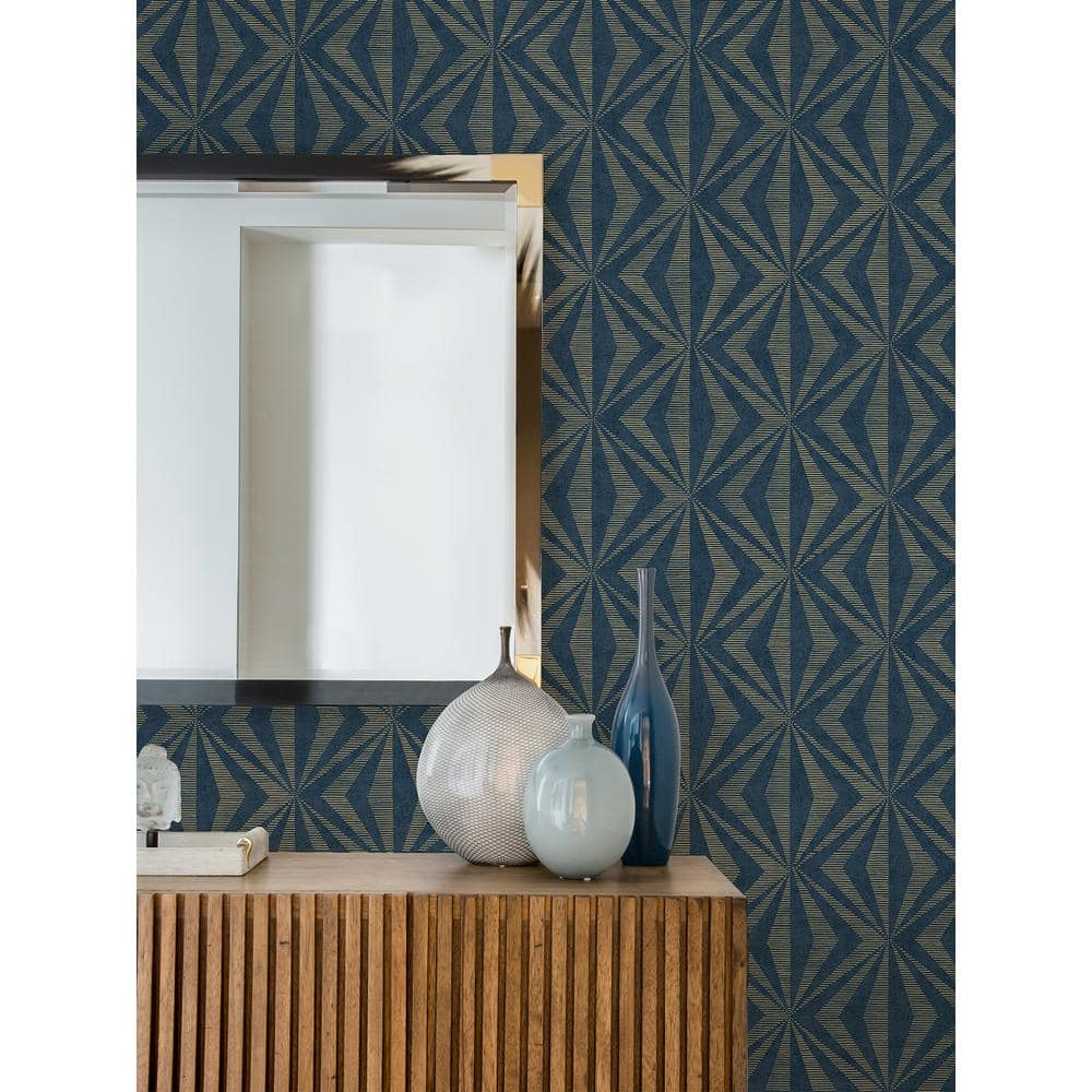 Monge Blue and Gold Geometric Vinyl Wallpaper