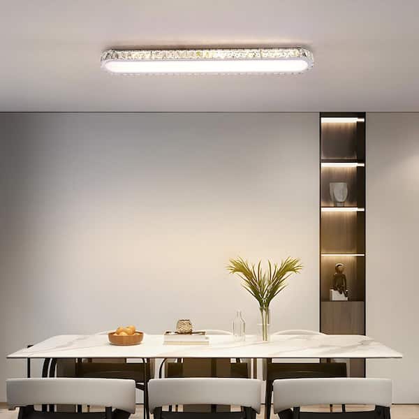 Genoci 39.37 in. 48-Watt Modern Chrome Crystal Dimmable Integrated
