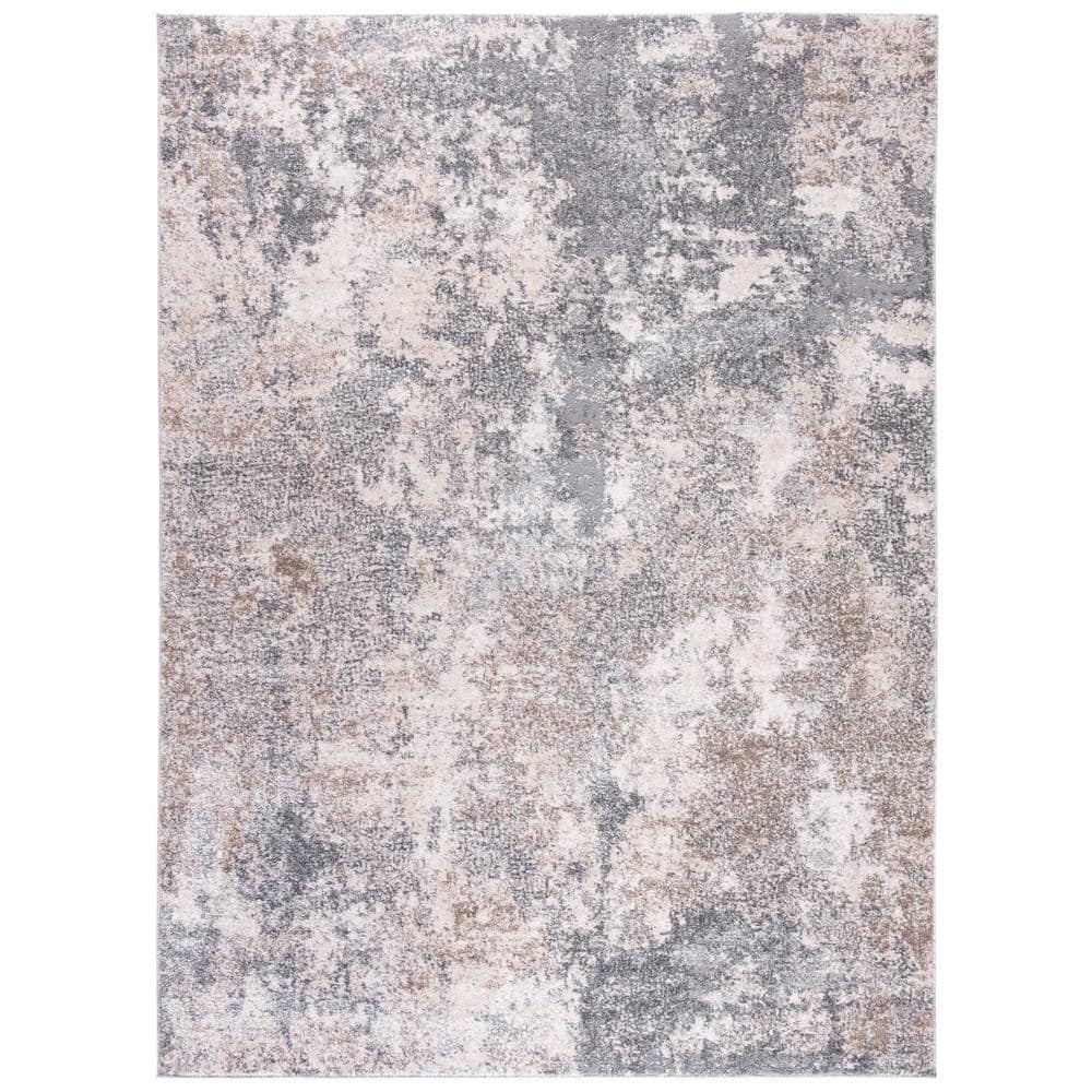 Aston Light Grey and Beige Synthetic Abstract Area Rug, 6' x 9'