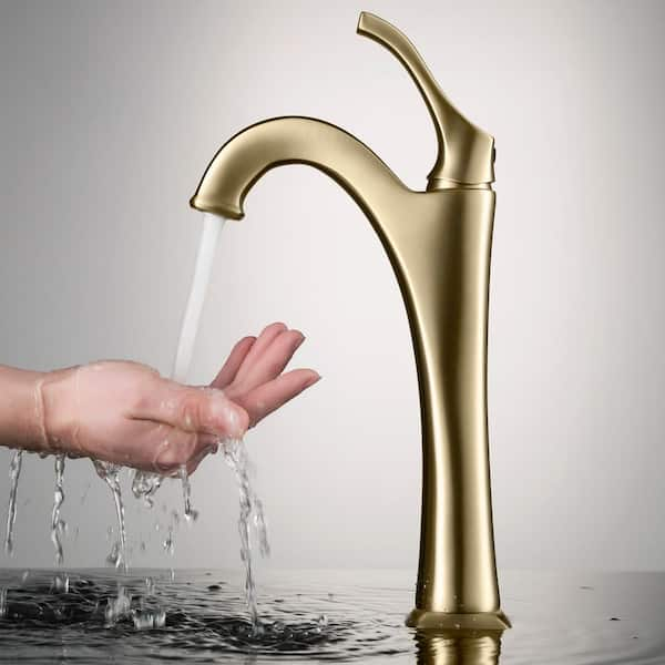 Arlo Single Handle Vessel Sink Faucet with Pop Up Drain in Brushed Gold