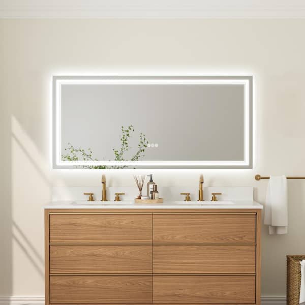 Forclover 32-in x 28-in Lighted LED Fog Free Surface Mount White Mirrored Medicine Cabinet
