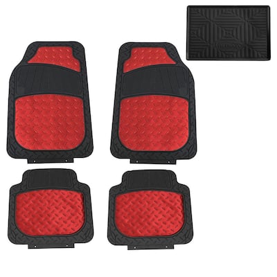 Red Trimmable Liners High Quality Metallic Floor Mats - Universal Fit for Cars, SUVs, Vans and Trucks - Full Set