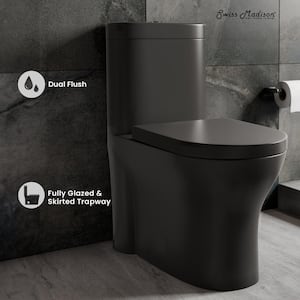 Monaco 1-piece 1.1/1.6 GPF Dual Flush Elongated Toilet in Matte Black Seat Included