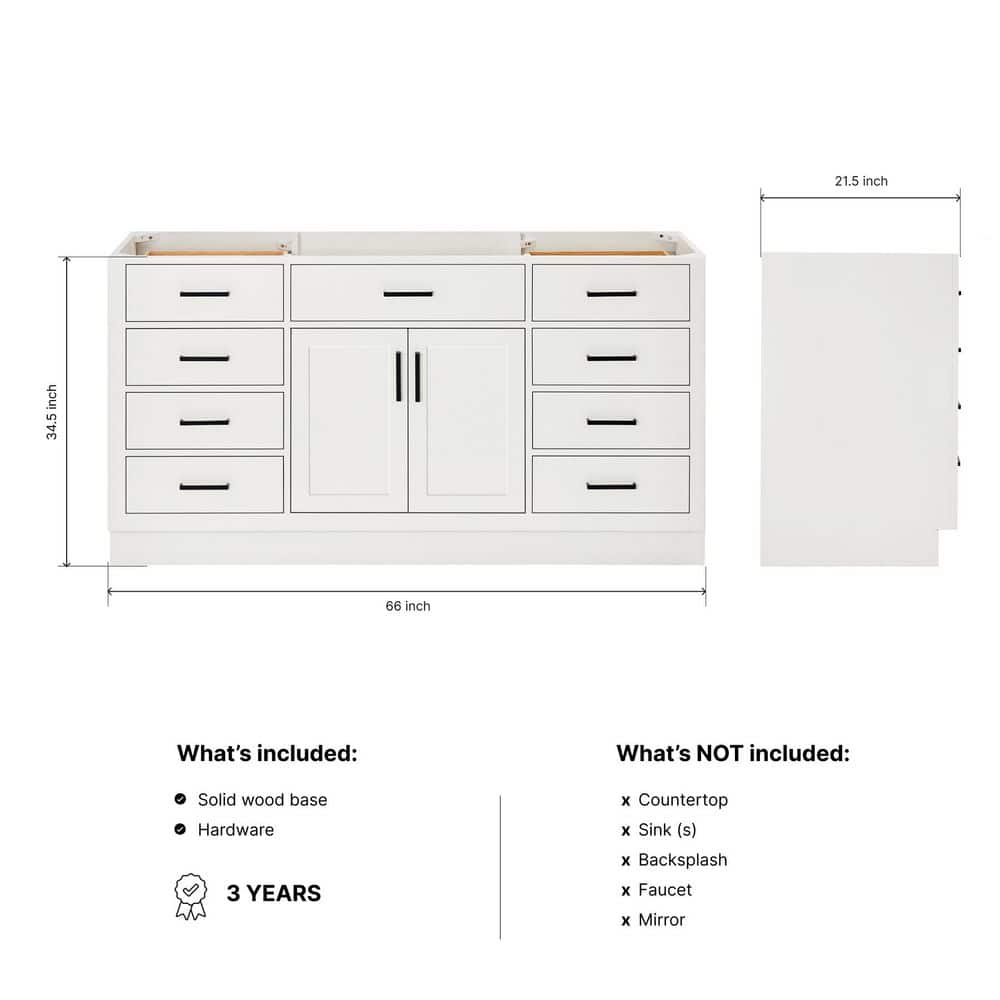 Hepburn 66" White Hardwood Single Bathroom Vanity Base