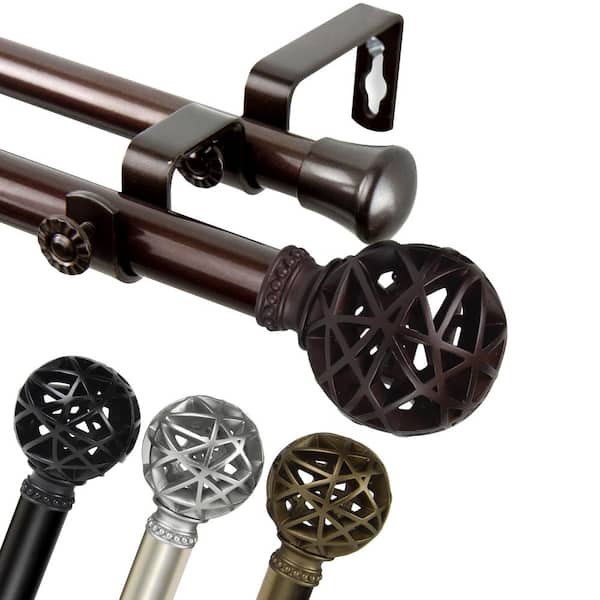 EMOH 28 in. to 48 in Adjustable 13/16 Dia Double Curtain Rod in Cocoa with London Finials