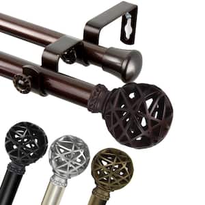 48 in. to 84 in Adjustable 13/16 Dia Double Curtain Rod in Cocoa with London Finials