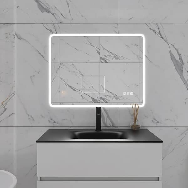 Unbranded 32 in. W x 24 in. H Rectangular Frameless Wall-Mount Anti-Fog LED Light Bathroom Vanity Mirror