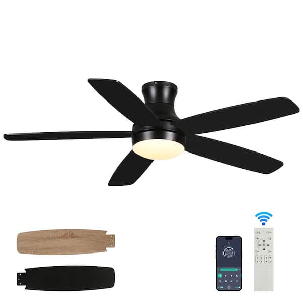 52 in. Smart Indoor Black Ceiling Fan with 3-Colors LED Light/DC Reversible and Dimmer and APP/Remote/Reviserble Blade