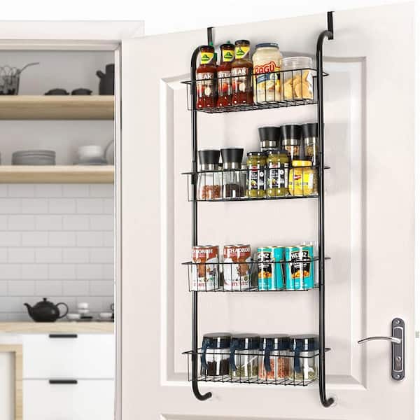 Spice Rack Organizer For Cabinet Door - Adhesive Spice Rack No Drill Needed  Hanging Option - Wall Mount - Pantry and Cabinets Doors Storage Holder -  Set Of 4 Shelves. 