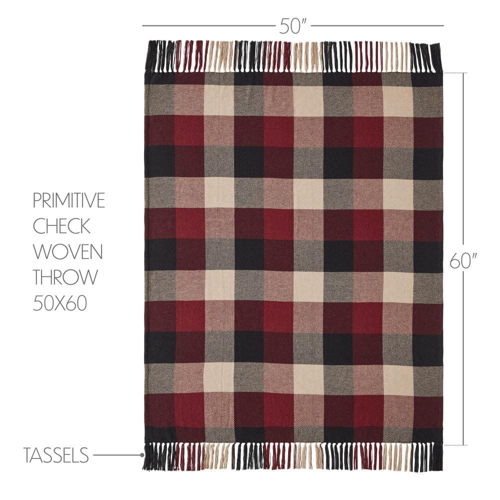 Heritage Farms Burgundy and Oatmeal Cotton Check Throw Blanket