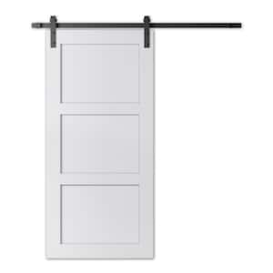 40 in. x 83 in. VERMONT White Solid Core Wood Modern Barn Door with Sliding Barn Door with Hardware Kit