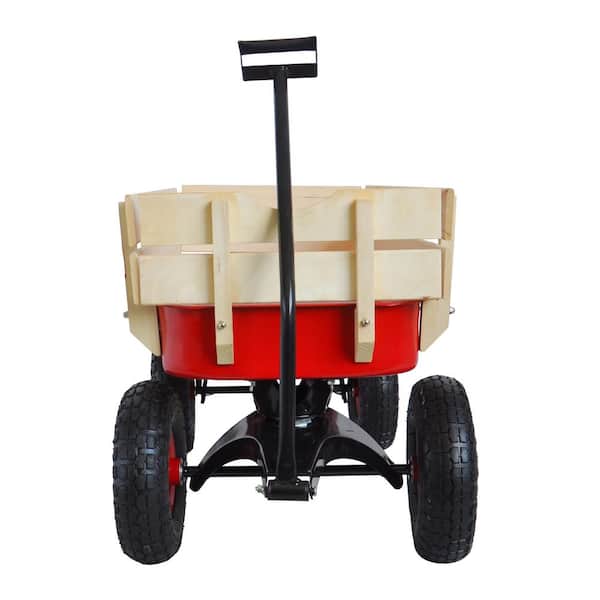 Outdoor Sport Pink Wagon All Terrain Pulling w/Removable Wooden Side Panels  Air Tires Big Foot Panel Wagon Sturdy All Steel Wagon Bed Pull-Along