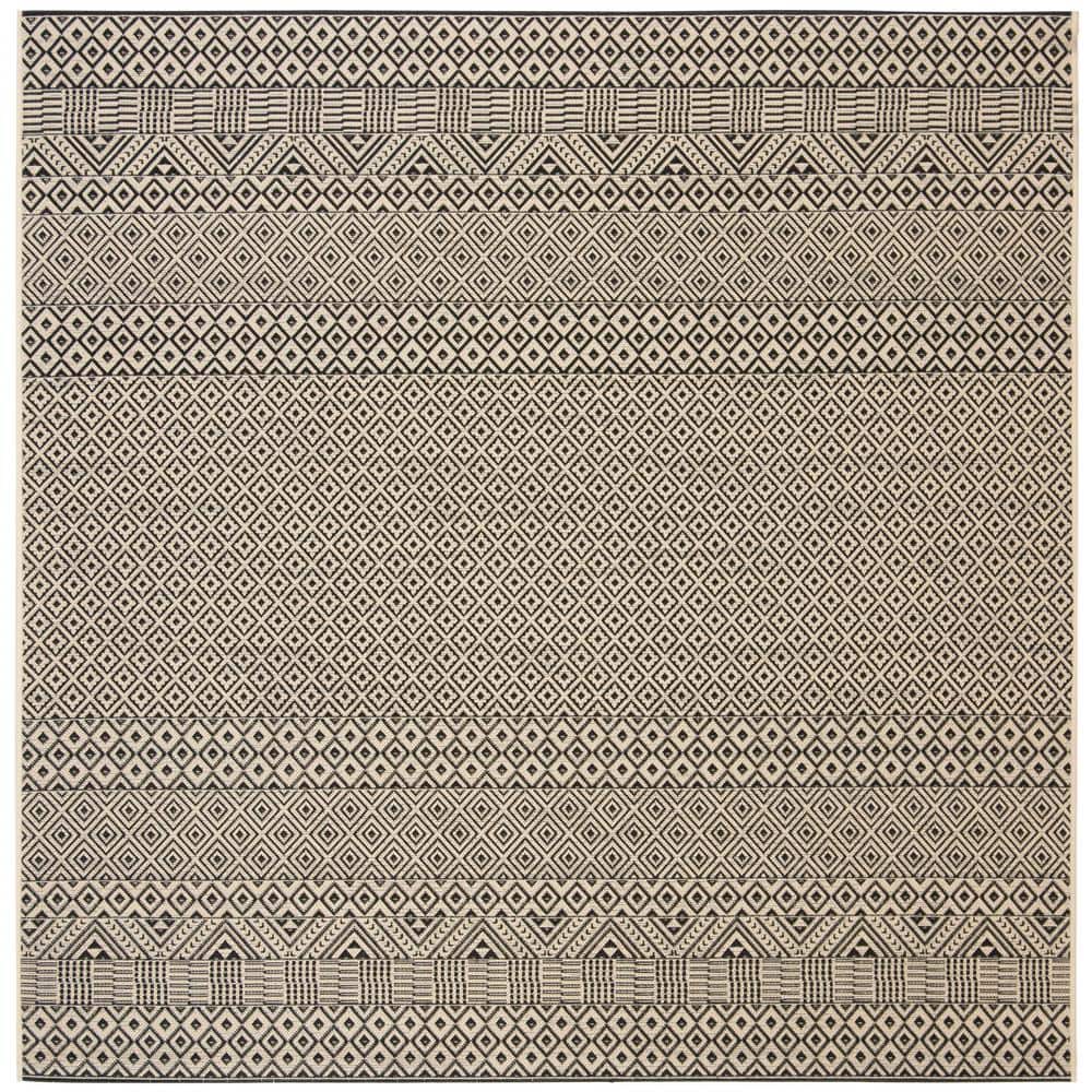 Modern Courtyard Black Square Synthetic Area Rug - 6'7" Easy Care