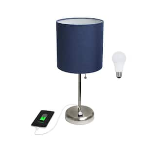 19.5 in. Navy Blue Table Desk Lamp for Living Room with USB Charging Port and LED Bulb Included