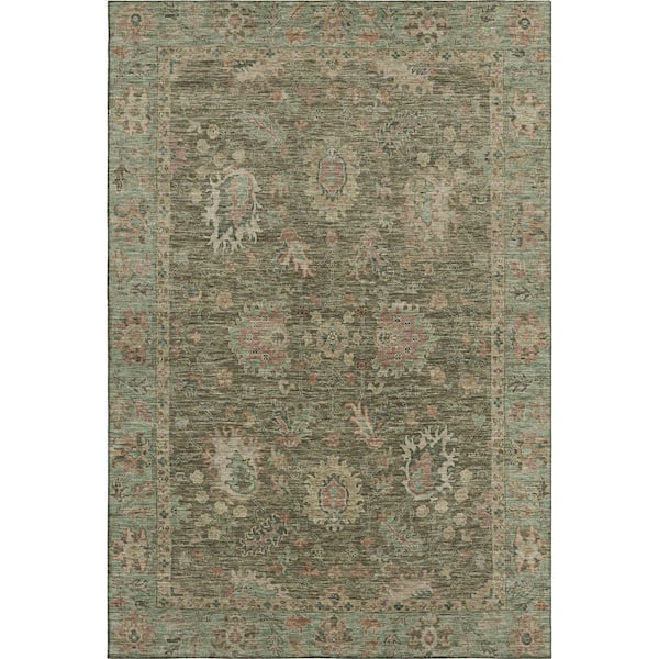 Mayfield Premium Machine Washable Abstract AMF2104 Olive 8 ft. x 10 ft. Area Rug