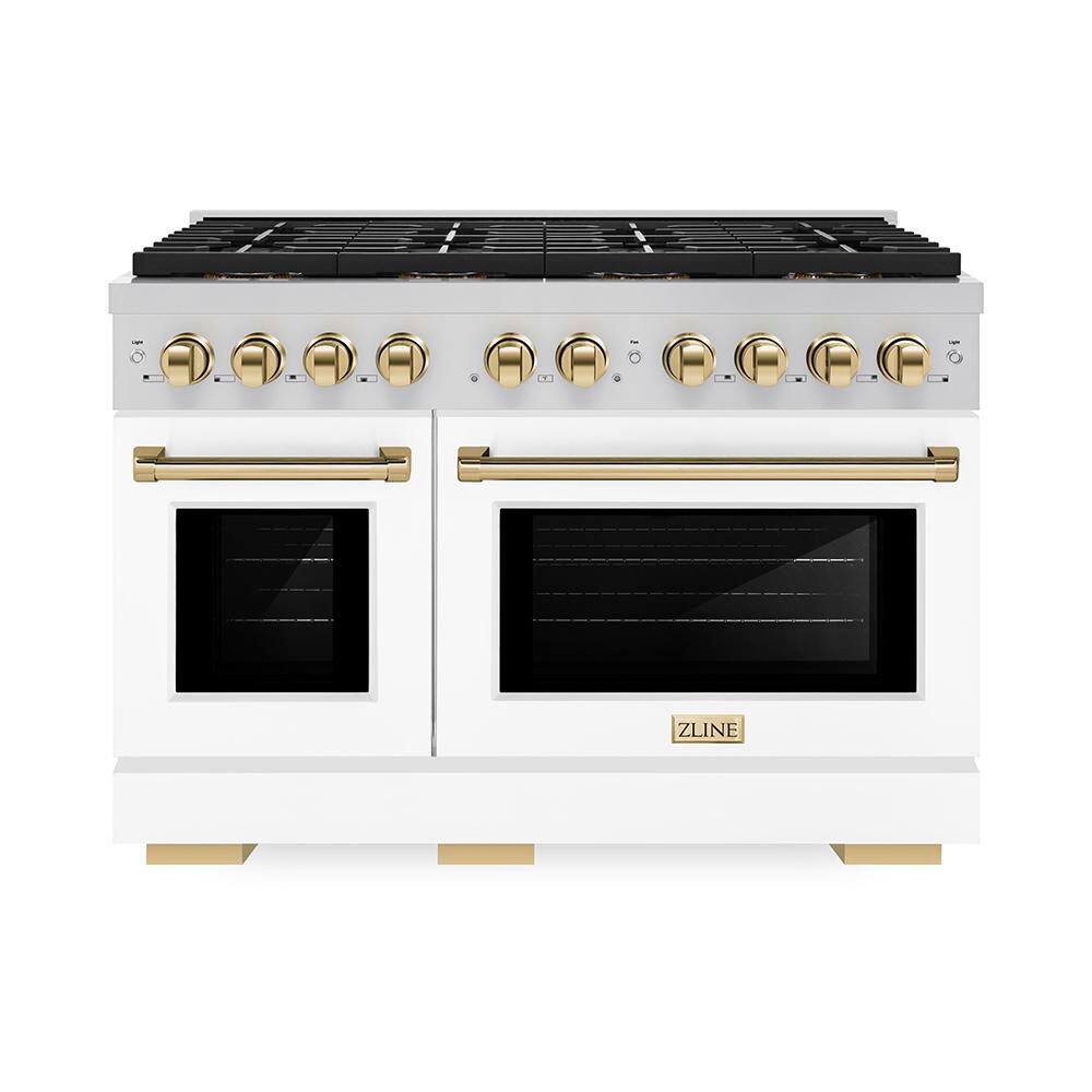Autograph 48 in. 6.7 cu. ft. Paramount Gas Range with 8 Burners and Dual Ovens with White Matte Doors and Polished Gold price history on PriceWatchPro