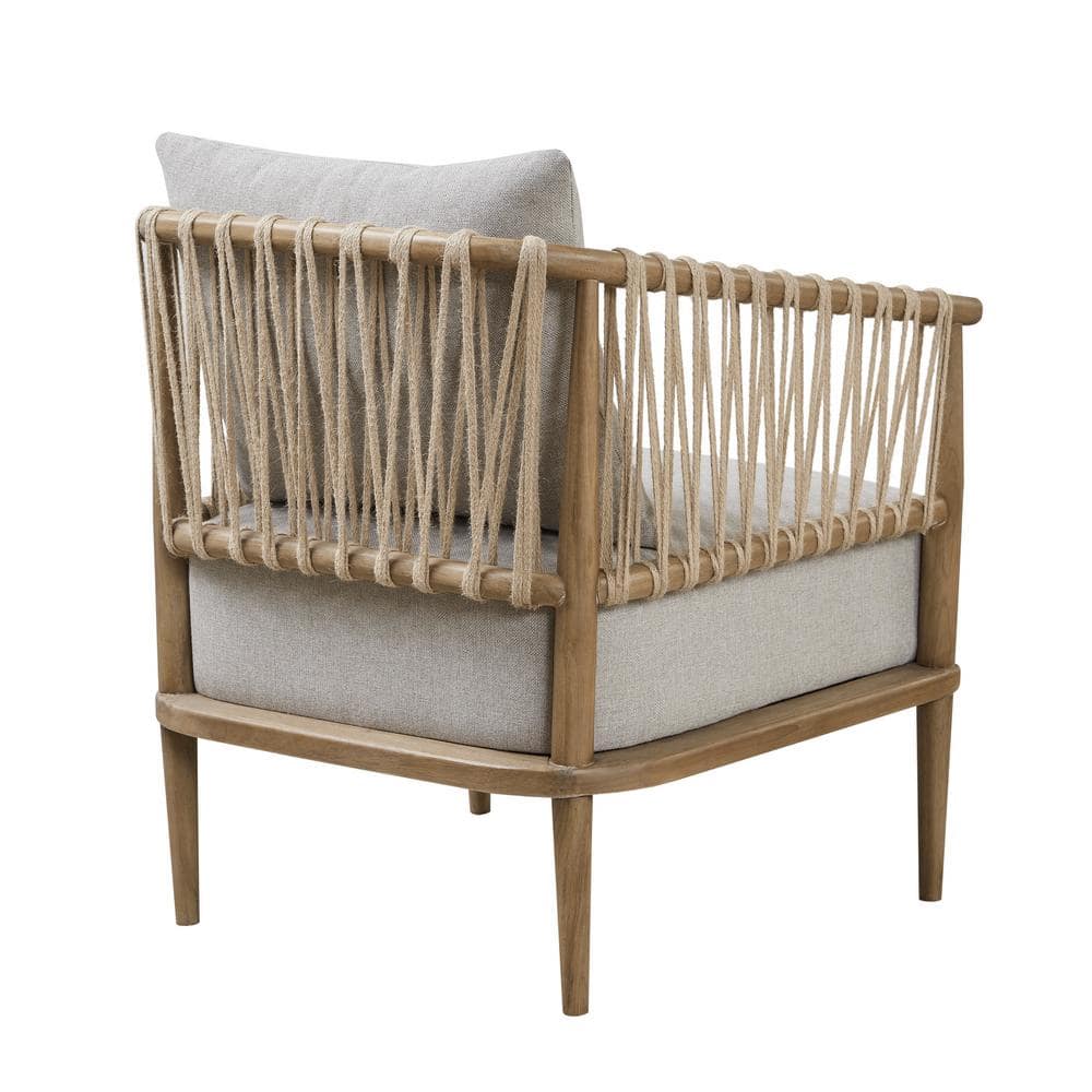 Natural Wood and Jute Rope Barrel Accent Chair