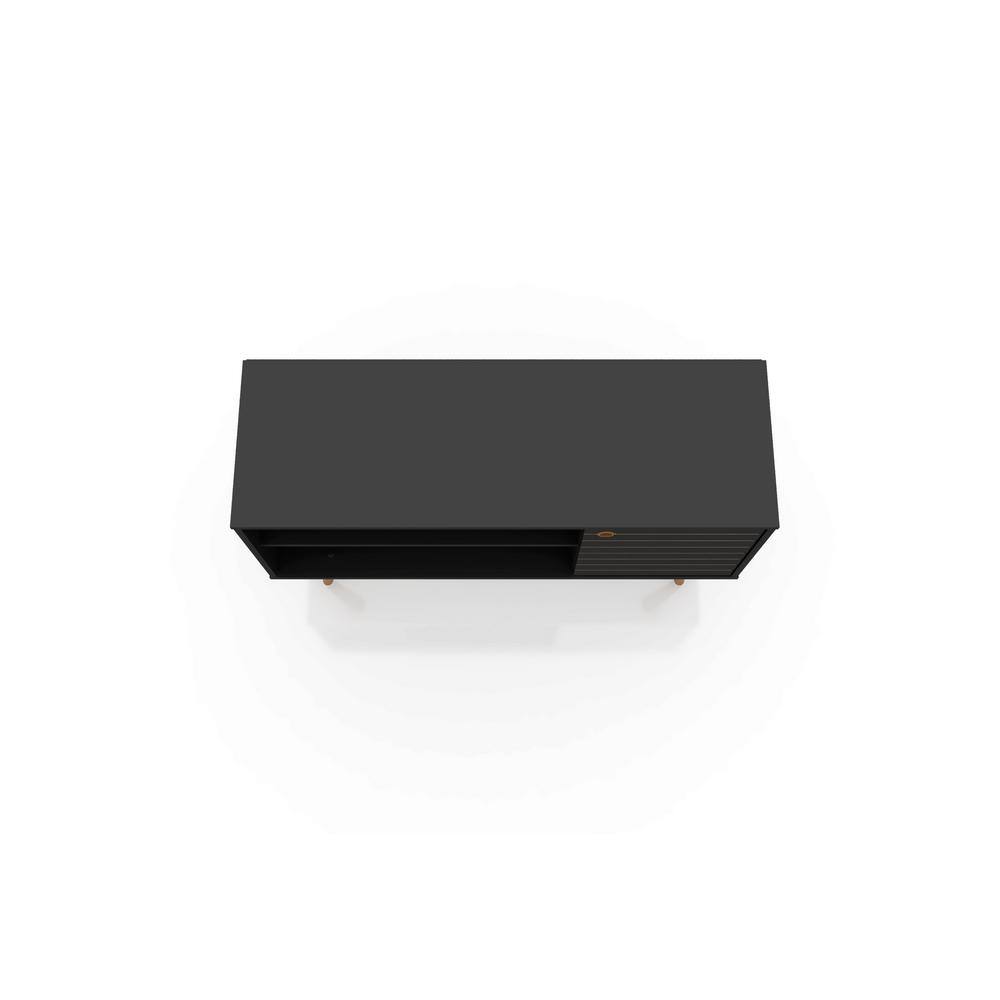 Black Mid-Century Modern TV Stand with Cabinet and Shelves