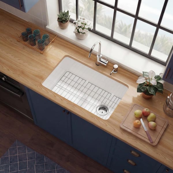 Kuomih 30 in. Rectangle Kitchen Sink Drop-In/Undermount White