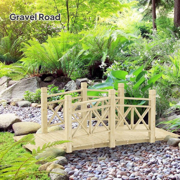 Outsunny 5 ft. Wooden Garden Bridge with Safety Rails, Backyard