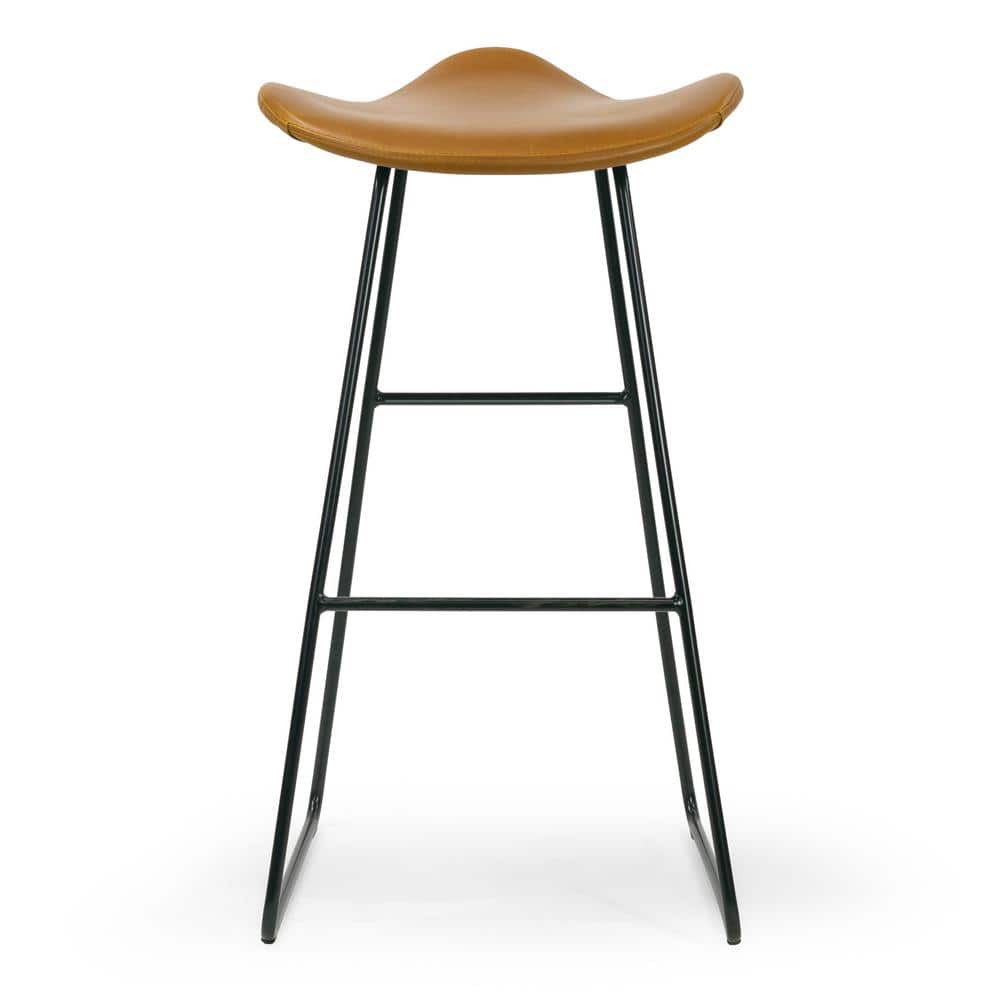 Aoi Saddle Style Backless Brown Faux Leather Bar Stools with Black Metal Legs