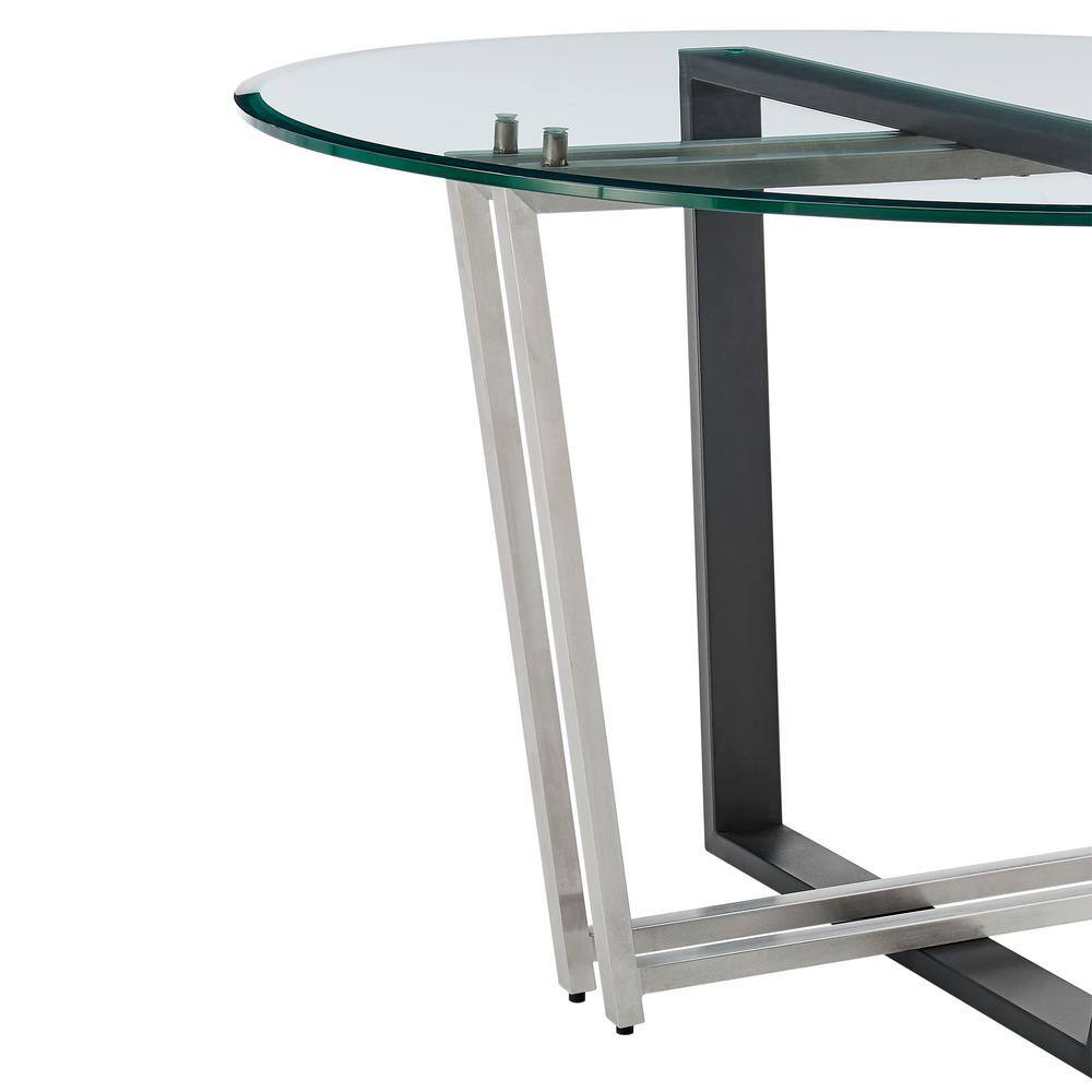 Devi 48" Round Glass Dining Table with Black Iron and Stainless Steel Base
