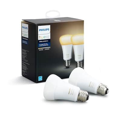 White Ambiance A19 LED 60W Equivalent Dimmable Smart Wireless Light Bulb (2 Pack)