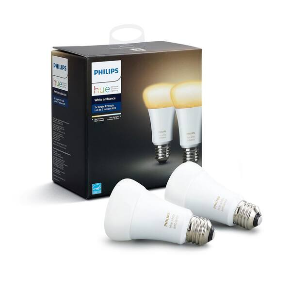 Philips Hue White Ambiance A19 LED 60W Equivalent Dimmable Smart Wireless Light Bulb (2 Pack)