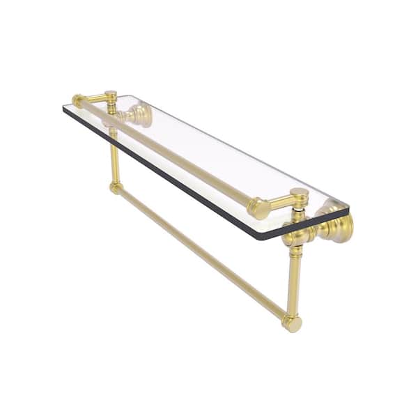 Allied Brass Carolina 22 in. W x 7.4 in. H x 5.54 in. D Glass Rectangular Shelf in Satin Brass with Integrated Towel Bar