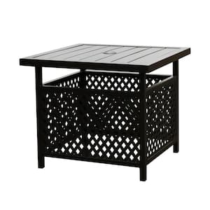 Black 22 in. Square Metal Outdoor Dining Bistro Coffee Table with Umbrella Hole