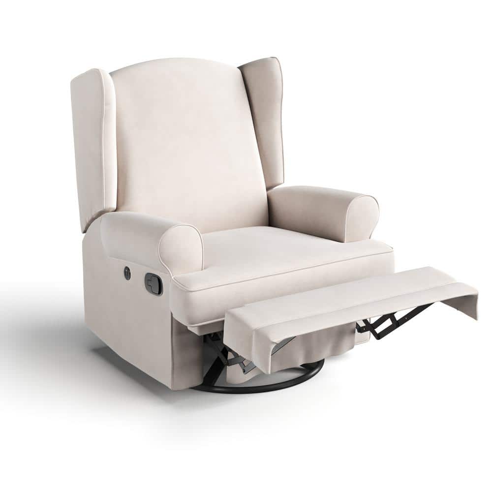 Ivory Swivel Recliner with Metal Base and USB Ports