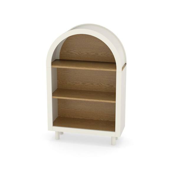 Stacy Modern Oak+White Wood 37.4 in. Arched Storage Cabinet with 3-Tier Storage Shelf