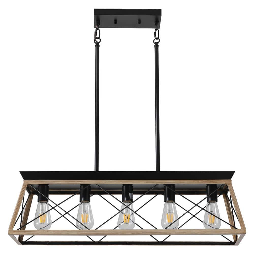 5-Light Farmhouse Chandeliers Pendant For Dining Room in Oak, Metal Rustic Island Light Fixture price history on PriceWatchPro