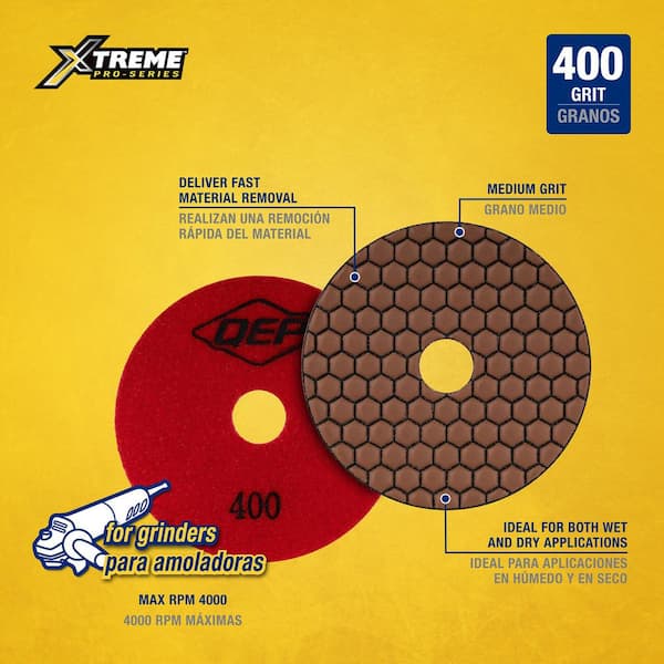 Xtreme 4 in. Dry Diamond Polishing Pad with 400 Grit for Ceramic, Porcelain, Engineered Stone, Concrete, Marble, Granite
