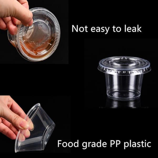 JFVKAF 600 Pack 1 oz Clear Plastic Portion Cups with Lids Food Grade Disposable Condiment Sauce Jello Shot Souffle Cups